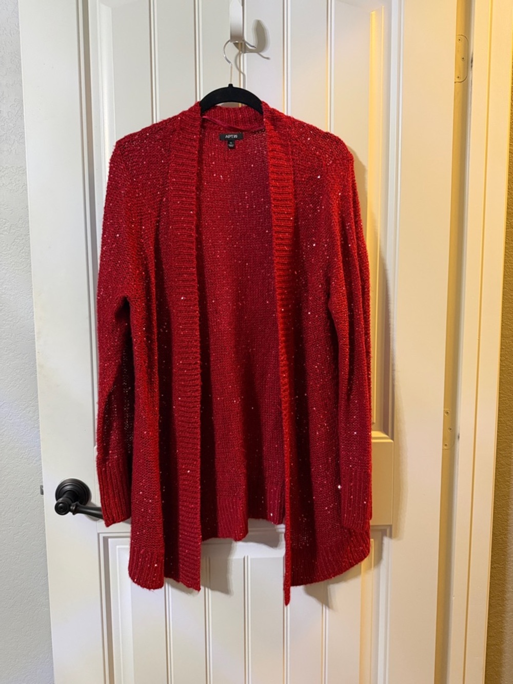 Apt. 9 Red Sequin Open-Front Cardigan